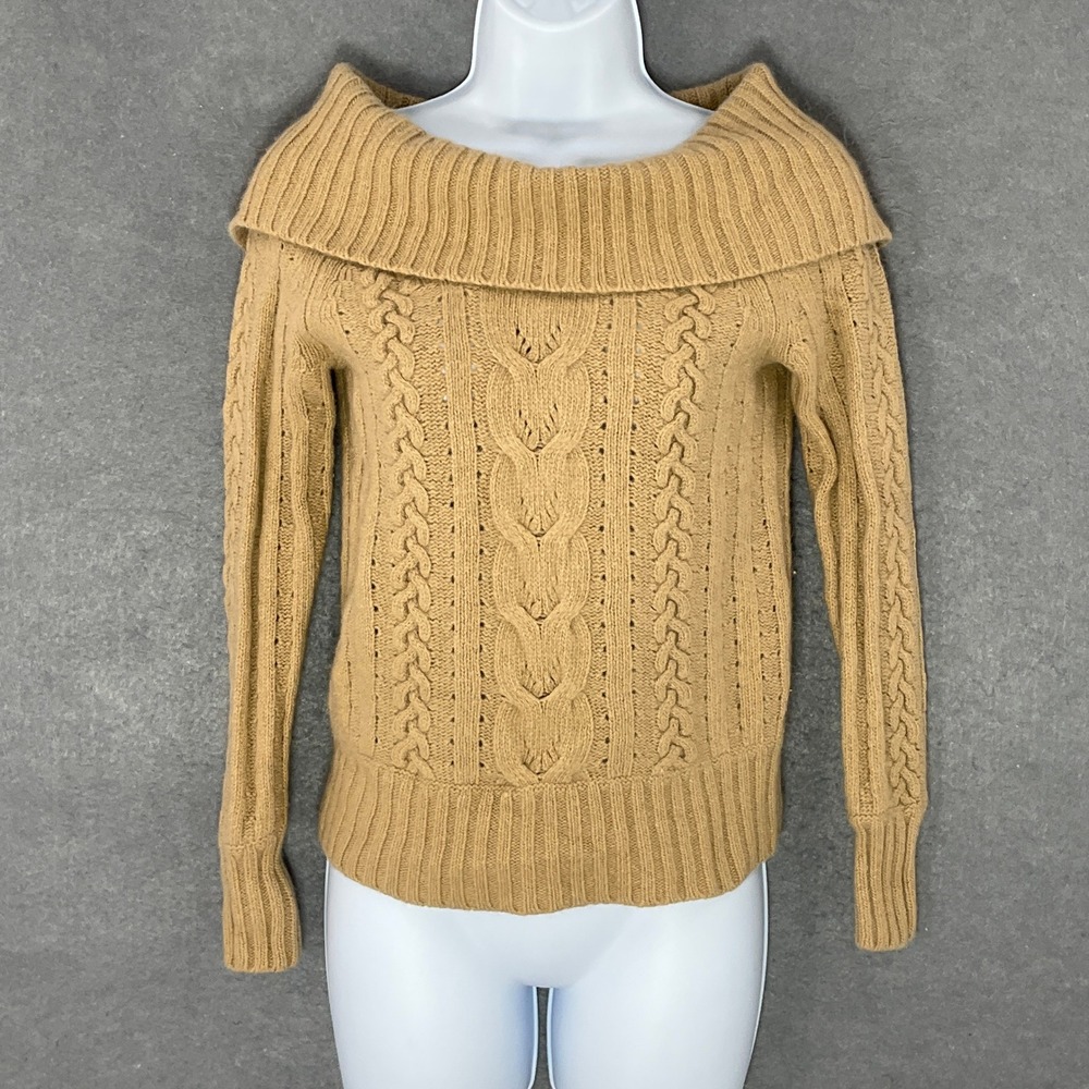 Banana‎ Republic Angora Blend Cable Knit Sweater Off Shoulder Petite Sz Small